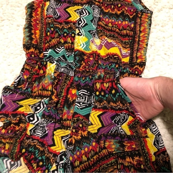 BONGO Artsy Bohemian Aztec 100% Rayon Short One Piece Romper Womens Size Large - Picture 4 of 10
